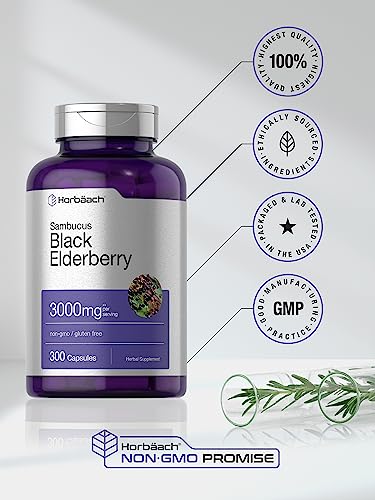 Horbäach CL3227 Black Elderberry | 3000Mg Capsules | 300 Count | Non-Gmo, Gluten Free | Sambucus Supplement thumb #4