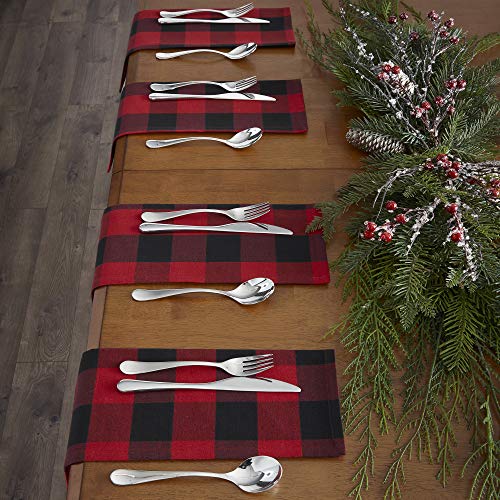 Elrene Home Fashions Farmhouse Living Holiday Buffalo Check Napkins Set of 4, 20" x 20", Red/Black