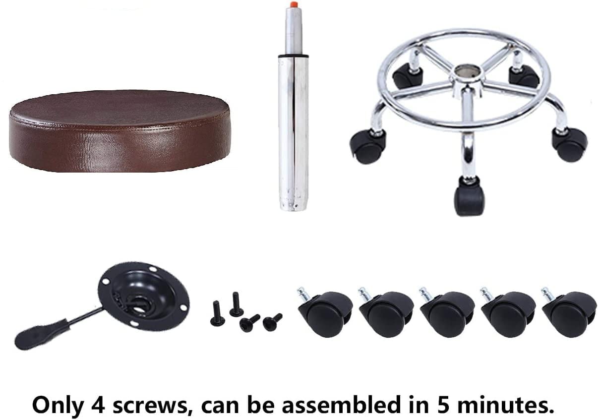 PU Leather Round Rolling Stool With Foot Rest Swivel Height Adjustment ...