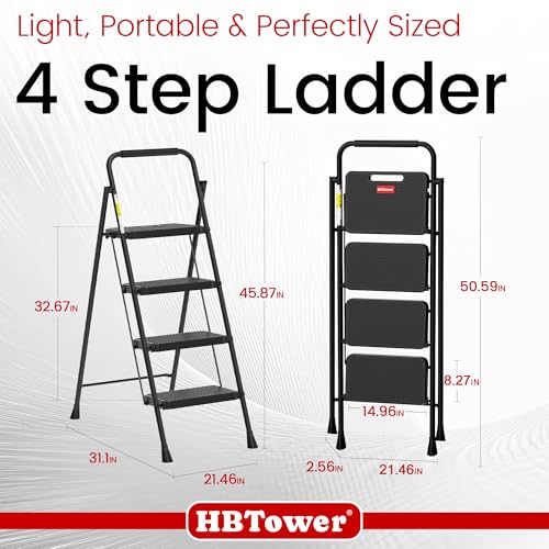 HBTower Step Ladder, 4 Step Ladder Folding Step Stool with Wide Anti-Slip Pedal, Lightweight Ladders for Home, Black by HBTower - Image 8