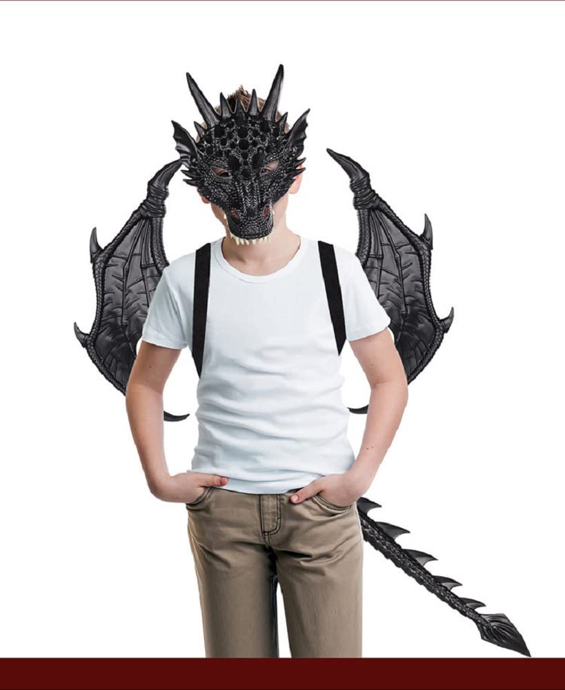 Heionia Costume Da Drago Per Bambini Con Maschera E Ali, Cosplay Carnevale Halloween, Blu, Taglia 120