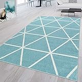 STANDARD 100 by OEKO-TEX TT Home Alfombra Pelo Corto Alfombra Mesa Centro Estilo Nordico Triangulos Moderna, Color:Azul, Tamaño:70x140 cm