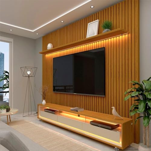 Rack com Painel Ripado para Tv até 85 Polegadas Led 3 Gavetas com...