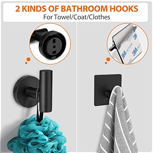 Bathroom Towel Rack Set 5-Pieces, 16\'\' Matte Black Bathroom Hardware Accessories Set SUS304 Stainless Steel Wall Mounted, Includes 16 Inch Bath Towel Holder, Toilet Paper Holder, 3 Robe Towel Hooks