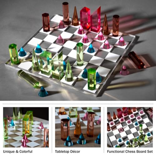 Modern Chess Set - Acrílico con 32 piezas coloridas miniatura 5