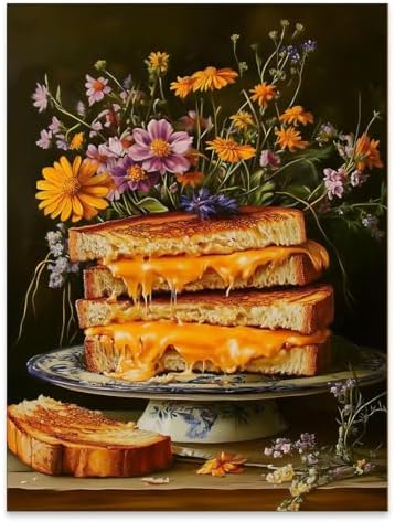 Funny Grilled Cheese Prints Moody Kitchen Wall Art Vintage Food D...
