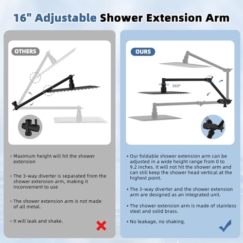 Image of Metal 10 inch Rain Shower Head with Handheld, High-Pressure Showerhead,10-Mode | Black, Rainfall Shower Head with 5 inch Large Handheld Spray, Adjustable 16 inch Shower Extension Arm /71 inch Hose, Brass 3-Way Diverter