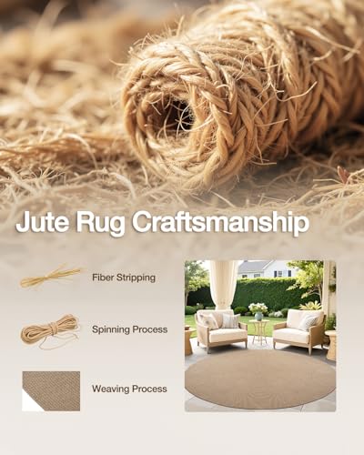 Image of Rounds Jute Carpet - Handwoven Natural Fiber Rug for Living Room, Bedroom, Entryway | Boho Chic Eco-Friendly Area Rug | Rustic Designer Floor Mat:-(Jute Tikki, 6x6 feet