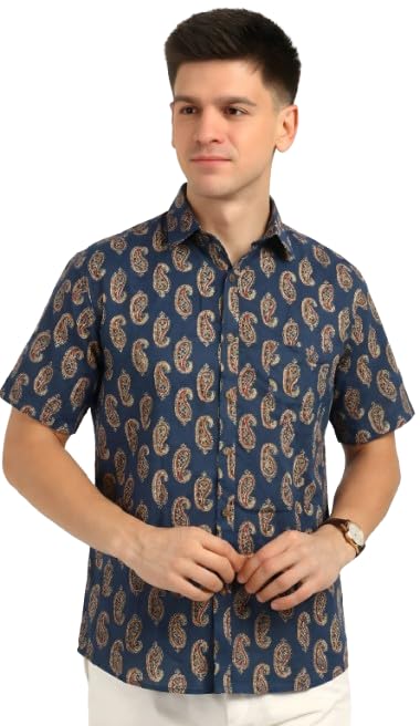 Image of BLOCKS OF INDIA Cotton Hand Block Print Half Sleeves Summer Shirt for Men