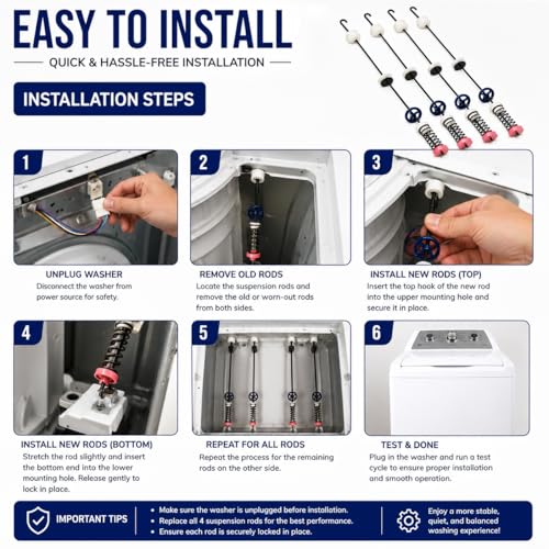 Suspension Rod Kit Replacement For Whirlpool 7MWTW8800AW0 WTW8200YW0 WTW8240YW0 WTW8500BC0 WTW8500BR0 WTW8500BW0 WTW8540BC0 WTW8540BC1 WTW8540BW0 WTW8540BW1 WTW8600YW0 WTW8600YW1 WTW8800YC0 Washer by Generic - Used condition - Image 4