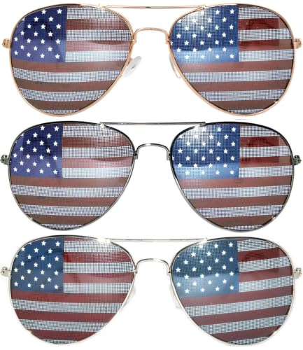 Image of OWL Set of 3 Pack Aviator Style Sunglasses Colored Metal Frame Mirror Lens Smoke Lens