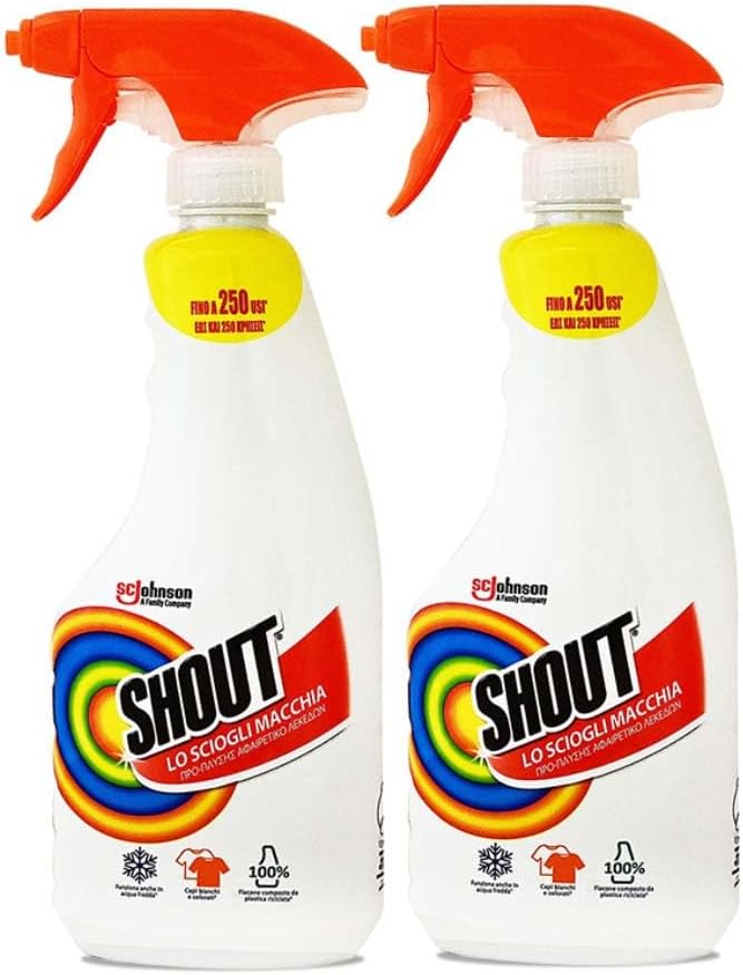 Shout Stain Remover Spray, 2 x 500ml - Triple Acting Laundry Stain Remover, Effective on Tough Fabric Stains