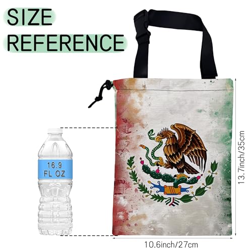 Image of Vintage Mexico Flag Car Trash Bag,Hanging Drawstring Car Garbage Bag,Waterproof Canvas Car Back Seat Organizer with Adjustable Buckle,for Vehicles,SUVs,Camping,Road Trips