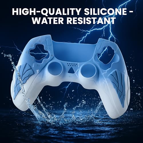 Image of DEADSKULL Thunder Edition Silicone Controller Sleeve, Anti-Slip Protective Cover Skin Compatible with PlayStation 5 Controller, Compatible with DualSense Wireless Controller (Blue & White)