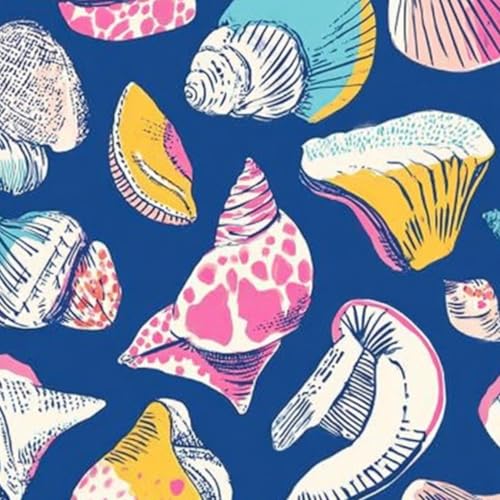 壁紙 60cm x 300cm 剥がせる 鮮やかな芸術的スタイルの青い背景にカラフルな貝殻模様 多機能 防水/汚れ防止/防油 食器棚 クロ 玄関 ふすま紙 家具 部屋 DIY 賃貸OK