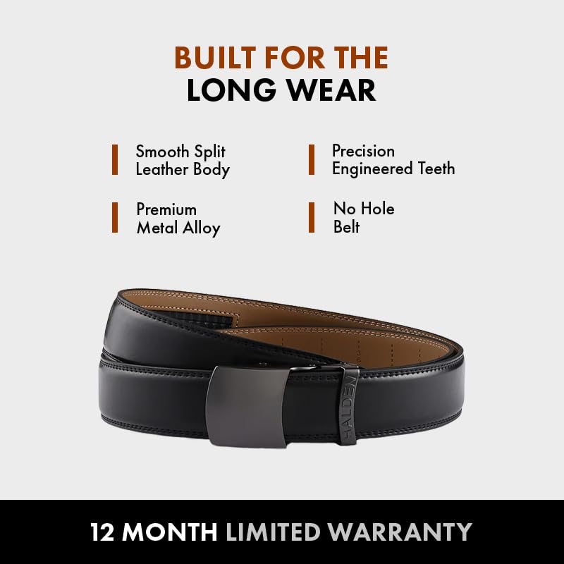 Image of HALDEN BURLEY Belts For Men Leather Original (Free Size Fits Up to 44 Inch Waist) Ratchet Straps, Unique Magnetic Auto-lock Buckle Belt For Man