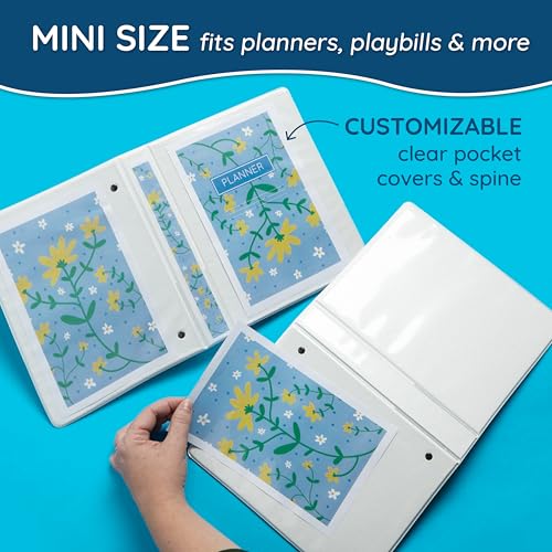 Image of Blue Summit Supplies Mini 3 Ring Binder, 7.25 inch x 9.25 inch, 1 Inch Mini Binder 3 Ring, Ideal for Playbills or Planners, Small, White, 6 Pack