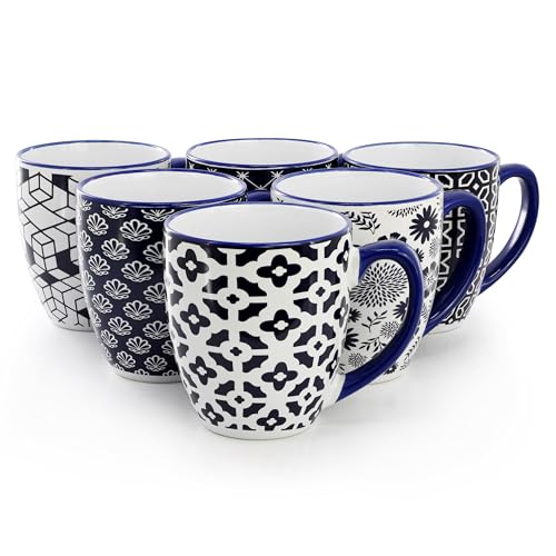 Set de 6 mugs de cerámica 16 oz diseño azul y blanco miniatura 2