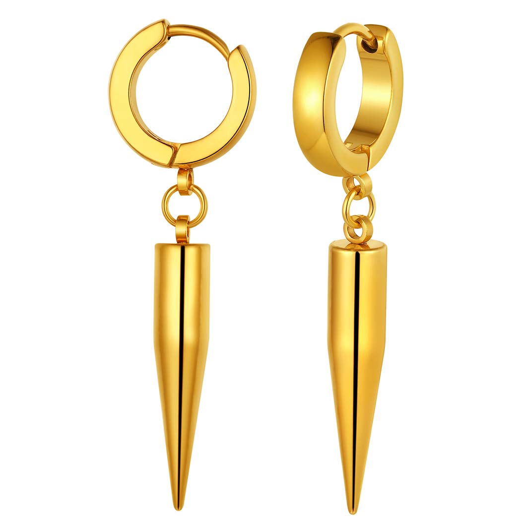 Orecchini Punk In Acciaio Inox 316L Con Triangolo Pendente. Stile Gotico, Unisex, Ipoallergenici. Confezione Regalo Inclusa.