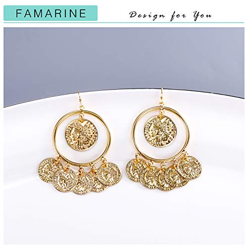 FAMARINE Vintage Tribal Chandelier Portrait Coins Hoop Drop Earrings for Women Costume Jewelry3