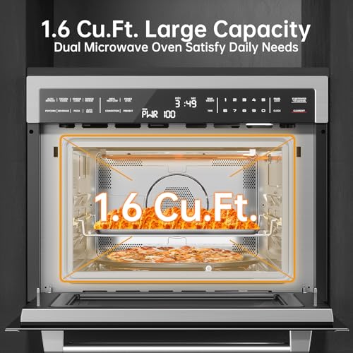Image of 24 Inch Built-in Microwave and Convection Oven Combination, ThermoMate 1.6 Cu. Ft. Wall Oven Microwave Combos, 1000 Watt Power, Sensor Cook, Touch Control LCD Display, Stainless Steel Finish