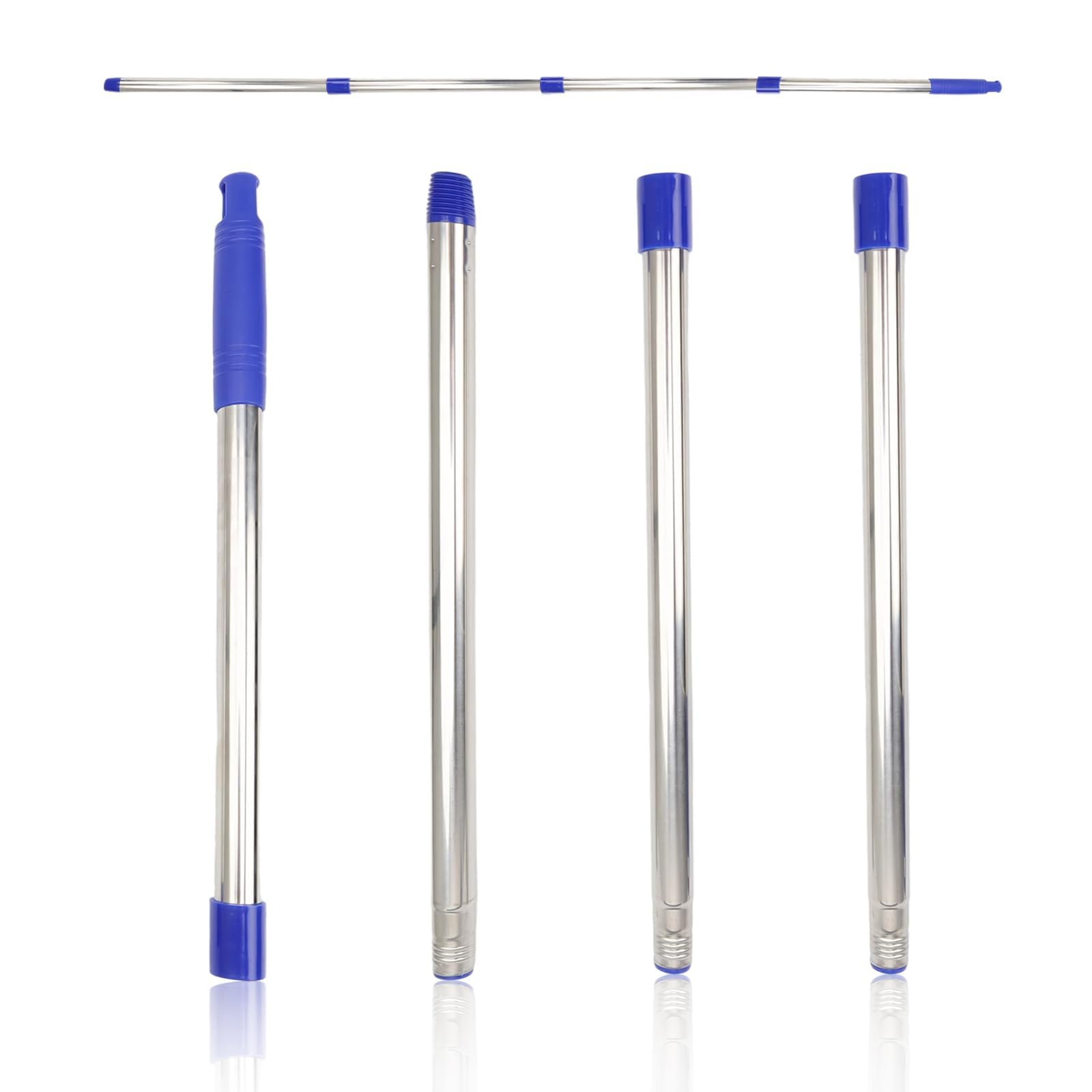 Telescopic Pole, Stainless Steel 4 Sections Extendable Pole Splicing Telescopic Pole for Glass Cleaning, Blue Telescopic Bar, for Brooms and Paint Rollers
