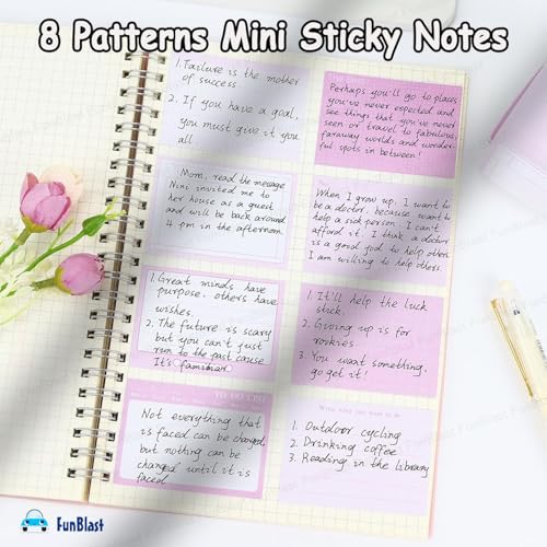 Image of FunBlast Sticky Notes Set- 256 Pcs Pull-Out Sticky Notes Set with Dispenser, Self Adhesive Memo Stickers 8 Patterns Mini Sticky Notes Pad Stick Notes for Office, School, Home (Purple)