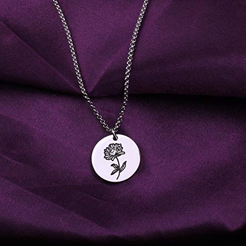 Detailed Personalized Birth Flower Necklace Birth Month Mom Necklace Birthday Gift for Her (Nov.-Chrysanthemum)