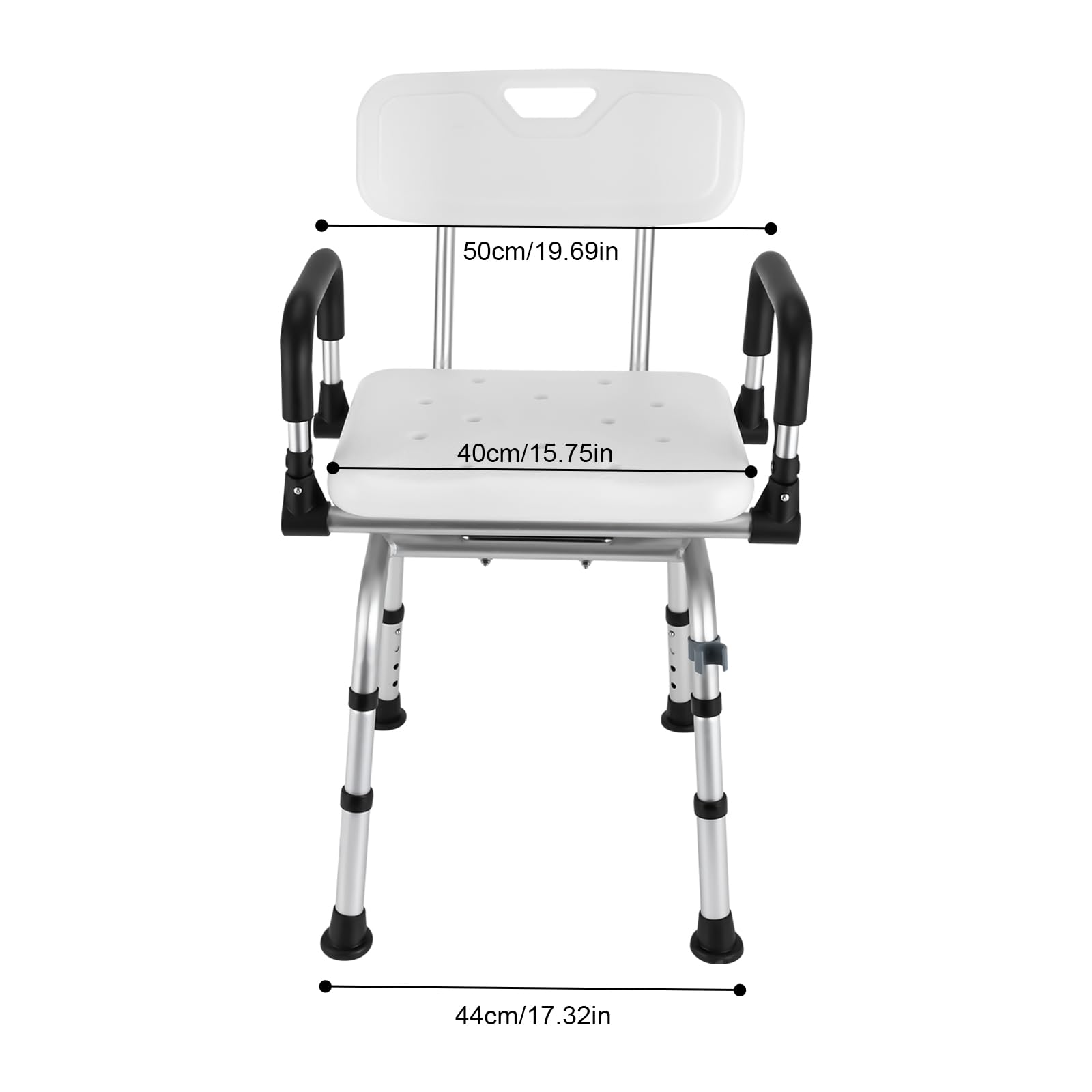 Silla de ducha de 360° con respaldo y reposabrazos, altura regulable, taburete de ducha hasta 180 kg, antideslizante, silla de ducha para discapacitados, personas mayores y embarazadas