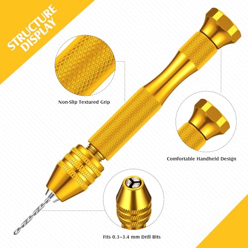 Image of Vinsot 95 Pieces Micro Hand Drill Bits, 1 Pin Vise and 94 Pieces Micro Twist and PCB Mini Drill Bits for DIY Wood Jewelry Resin Beads Polymer Clay Craft Model Making(Gold)
