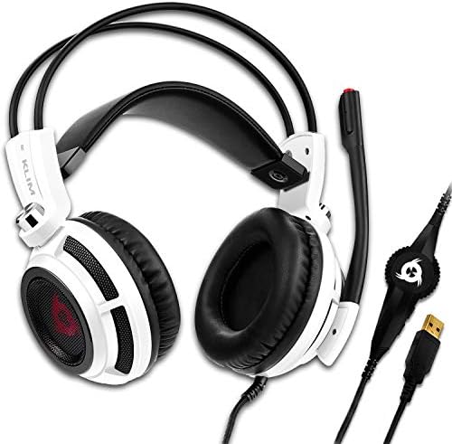 KLIM Puma - USB Gamer Headset with Mic - 7.1 Surround Sound Audio - Integrated Vibrations - Perfect for PC and PS4 Gaming - PS5 Headset - New 2023 Version - White