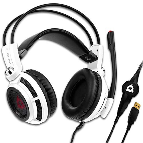 KLIM Puma - Zestaw słuchawkowy USB dla graczy z mikrofonem - Dźwięk przestrzenny 7.1 - Zintegrowane wibracje - Idealny do gier na PC i PS4 - Zestaw słuchawkowy PS5 - Nowa wersja - Biały