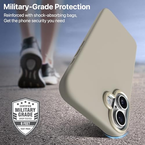 Image of eller sante Silicon Back Cover Case for iPhone 16 Plus Scratch Resistant TPU Shockproof 6ft Feet Drop Protection Support Mag-Safe Wireless Charging- Stone