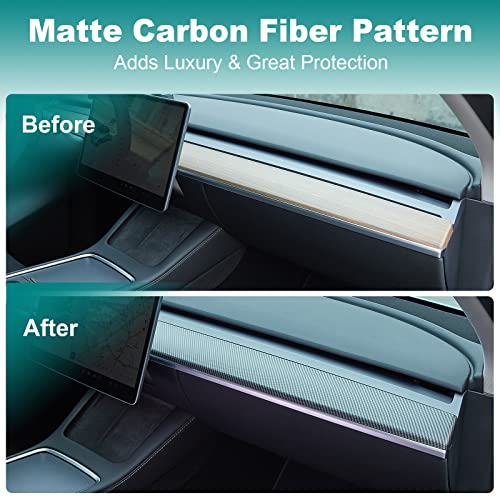 Wonvon Fit For Tesla Model 3 Dashboard Cover, Dash Wrap Cover Door Trim Carbon Fiber Fit For 2021 2022 Model 3/Y Accessorise, Abs Material Imitates Matte Carbon Fiber Pattern (4Pcs) #TOP2