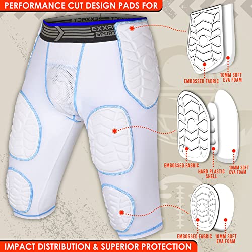 Exxact Sports Combat 7-Pad Youth Football Girdle - Football Padded Girdle With Cup Pocket, Boys Padded Compression Shorts (Youth Large, White Combat) #TOP3