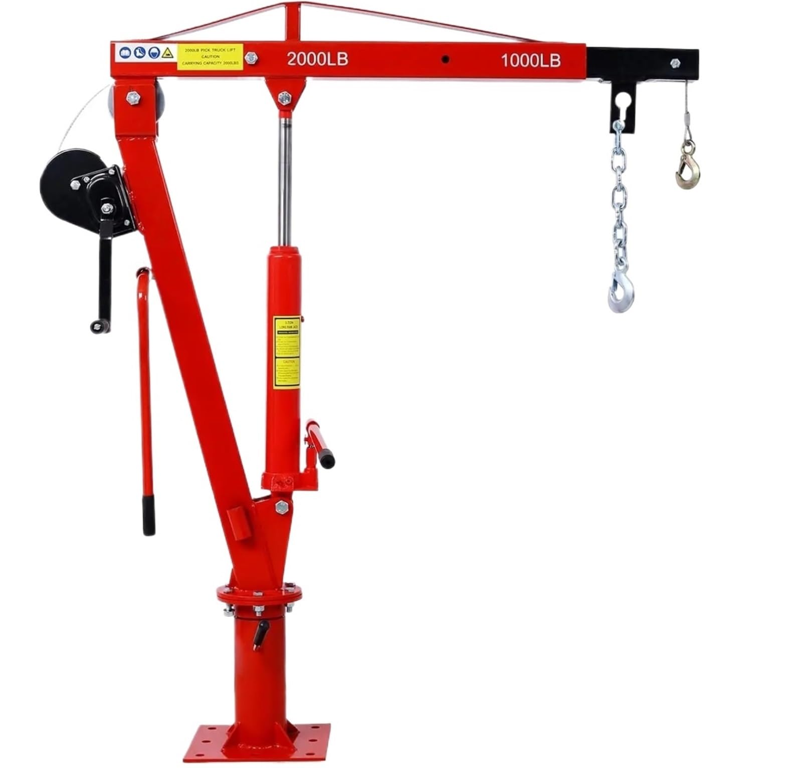 engine crane 2000 Lbs Folding Truck Crane With Hydraulic Winch, Heavy Duty Pickup Truck Bed Engine Hoist Jib Crane Mounted Crane Lifting Tool(Red)