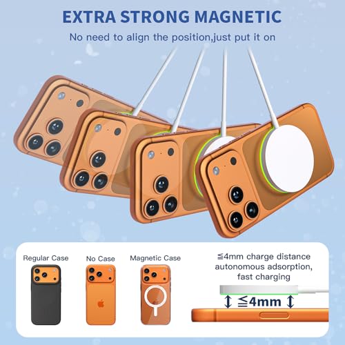Magnetic Wireless Charger for iPhone 17 with LED Light,10FT Long Mag-Safe Charger Magnetic Charging Pad with USB C PD Adapter Fast Charging for iPhone 17/17 Air/17 Pro Max/Pro/16/15/14/13/12,AirPods — view 4