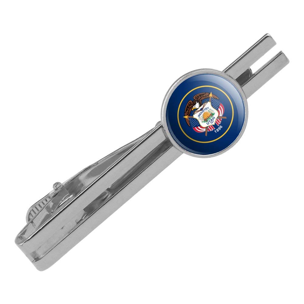 GRAPHICS & MORE Utah State Flag Round Tie Bar Clip Clasp Tack Silver Color Plated