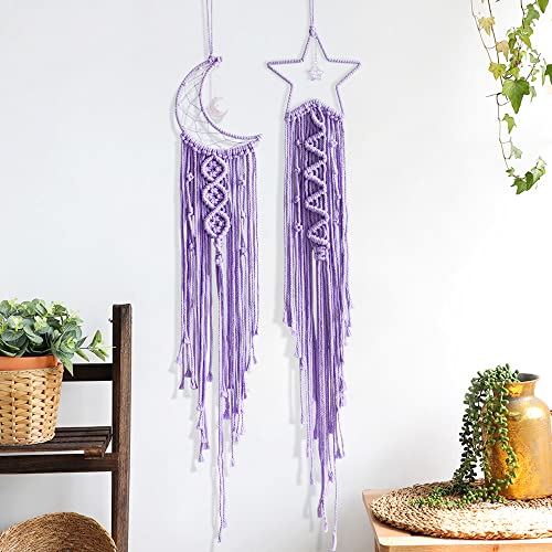 2Pcs Star And Moon Dream Catchers,Teen Girl Room Decor,Macrame Wall Hanging For Baby Girl Gifts,10 Year Old Girl Gift Ideas,Boho Macrame Wall Hanging Dream Catcher For Women, Mom, Grandma,Daughterh #TOP30