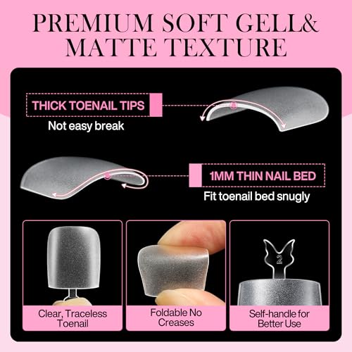 Image of Luckyfairy Square Toe Nail Tips, 504Pcs 15 Sizes Full Cover Press On Toenails for Women, Long Wider Pre-etched Double Matte Fake Toenails for Big Toe Nail Extensions Home DIY Salon Soak Off