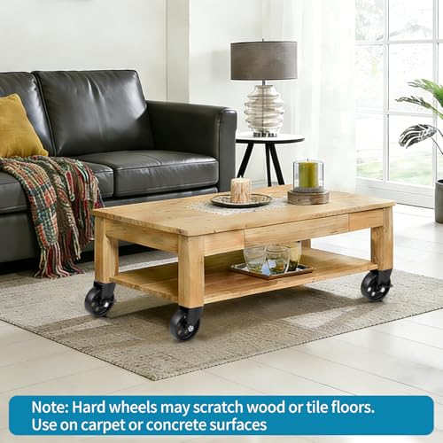 Skelang 4" Metal Swivel Plate Caster Wheels, Heavy-Duty Cast Iron Casters with Brakes for Wooden Furniture, Set of 4 (Combo) by Skelang - Image 6