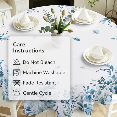 hometrixx Tischdecke Rund 140 cm Frühling Sommer Blätter Blumen Garten Blau – Ansicht 6