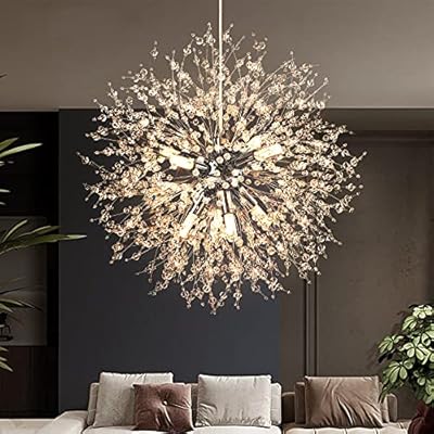 VerRon Modern Crystal Chandeliers Firework, Semi Flush Mount Ceiling Light Fixture, 8-Light Chrome Dandelion Chandelier, Pendant Light for Hallway, G9 Socket