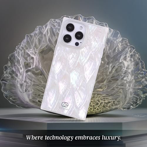 COCOMII - Rectangle Case Compatible with iPhone 14 Pro Max - Exquisite Opalescent Pearl Protective Phone Case for Women, Real Seashells, Rectangle Edges Iridescent Glitter Shockproof - Mother of Pearl