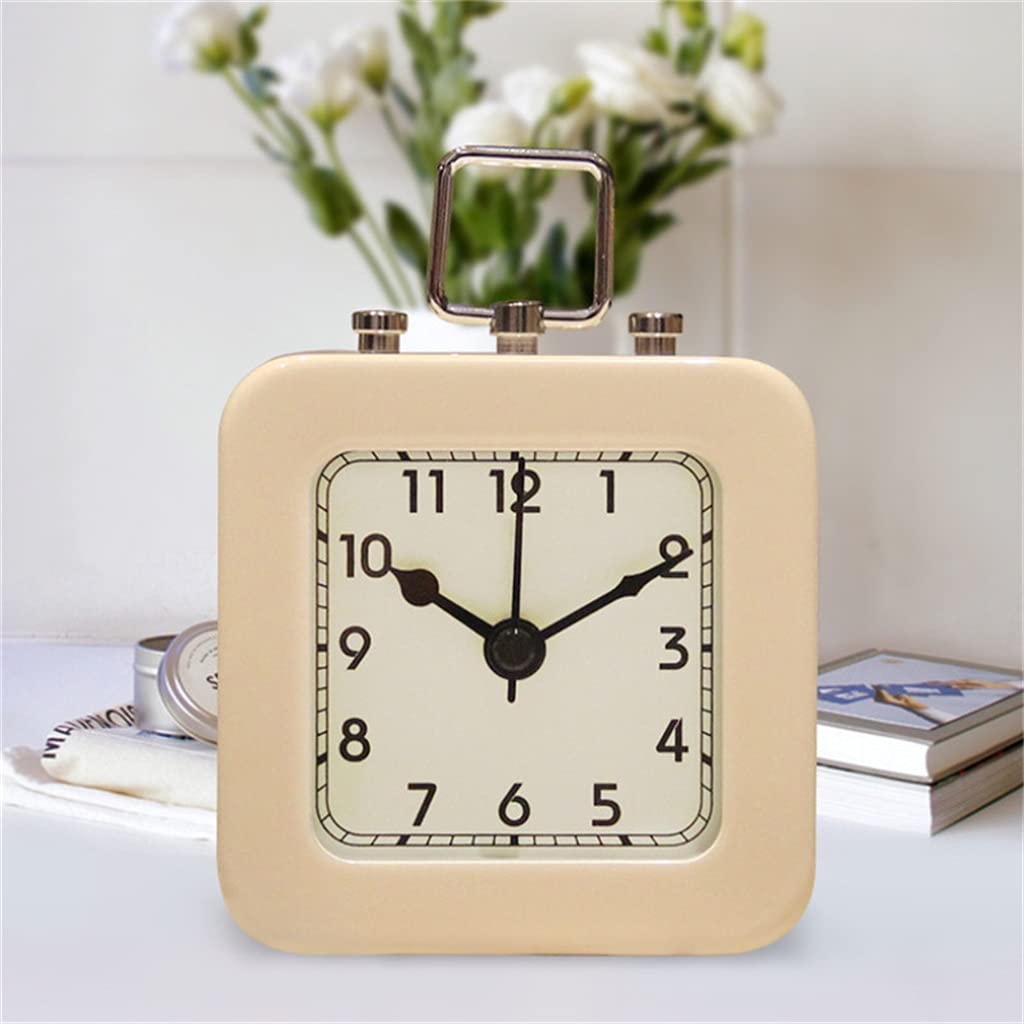 NSUQOA Multi-Functional Digital Alarm Clock Nordic Simple Metal Square Silent with Handle Bedside Table D