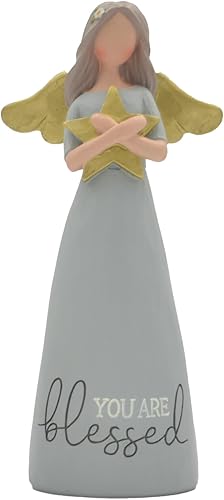 Blossom Bucket You are Blessed Star Lila Púrpura Figura de ángel coleccionable de piedra de resina de 6 pulgadas (BB-1911-12690)