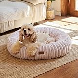 FUKUMARU Dog Bed, Calming Donut Dog Beds for Anxious Dogs, Modern Aesthetic Cat Bed with Gradient Print, Cute Round Pet Beds with Washable Cover, Orthopedic Puppy Bed, Pink, Medium, 30 inches