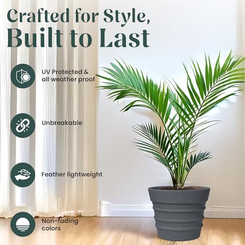 Image of YUCCABE ITALIA Fox B BR 14 Inch Grey Planter Pot Large Decorative Flower Pot for Home, Balcony & Garden