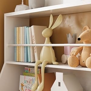 Ironck toy storage organizer kids bookshelf with 2 movable cubby drawers top toy shelf with crossbar storage cabinet for nursery playroom white  urban country home decor