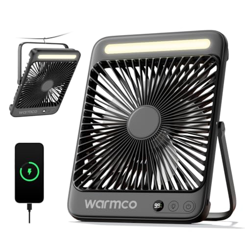 Warmco D4 Akku Camping Ventilator 20000mAh, LED-Lampe, 48 Std...